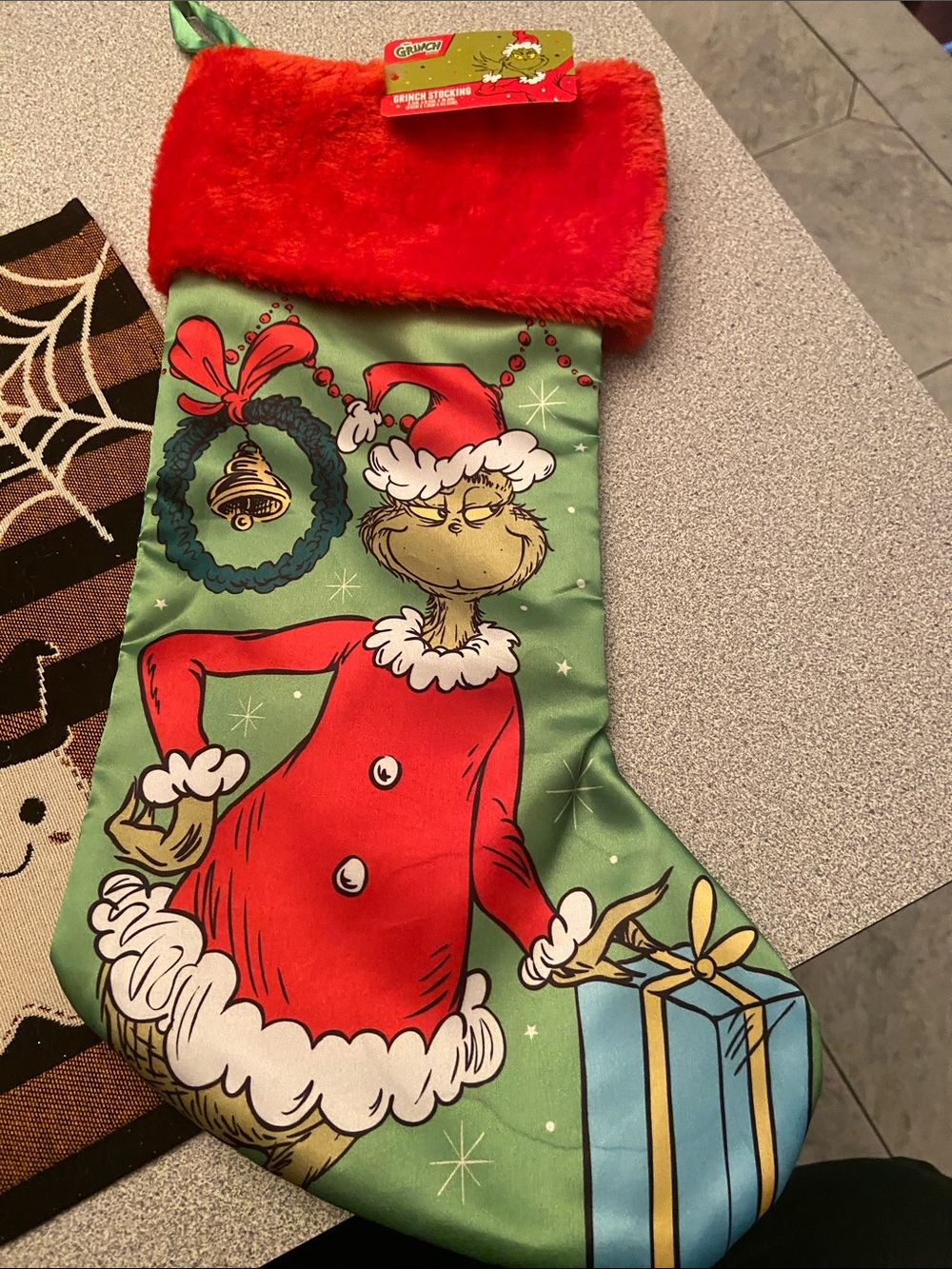 Grinch Top Christmas Stocking - Red & Green Holiday Decor